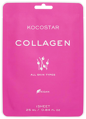 Kocostar~Увлажняющая тканевая маска для лица с коллагеном~Vegan Mask Collagen